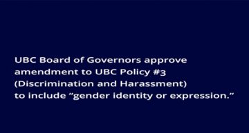 UBC Policy now includes protection for gender identity & gender expression